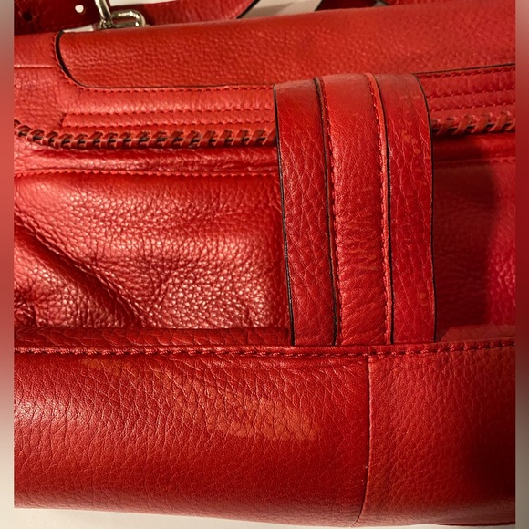 Leather Bag ORYANY Red Pebble Leather Satchel Bag Adj Strap Metal Hardware - Picture 5 of 16